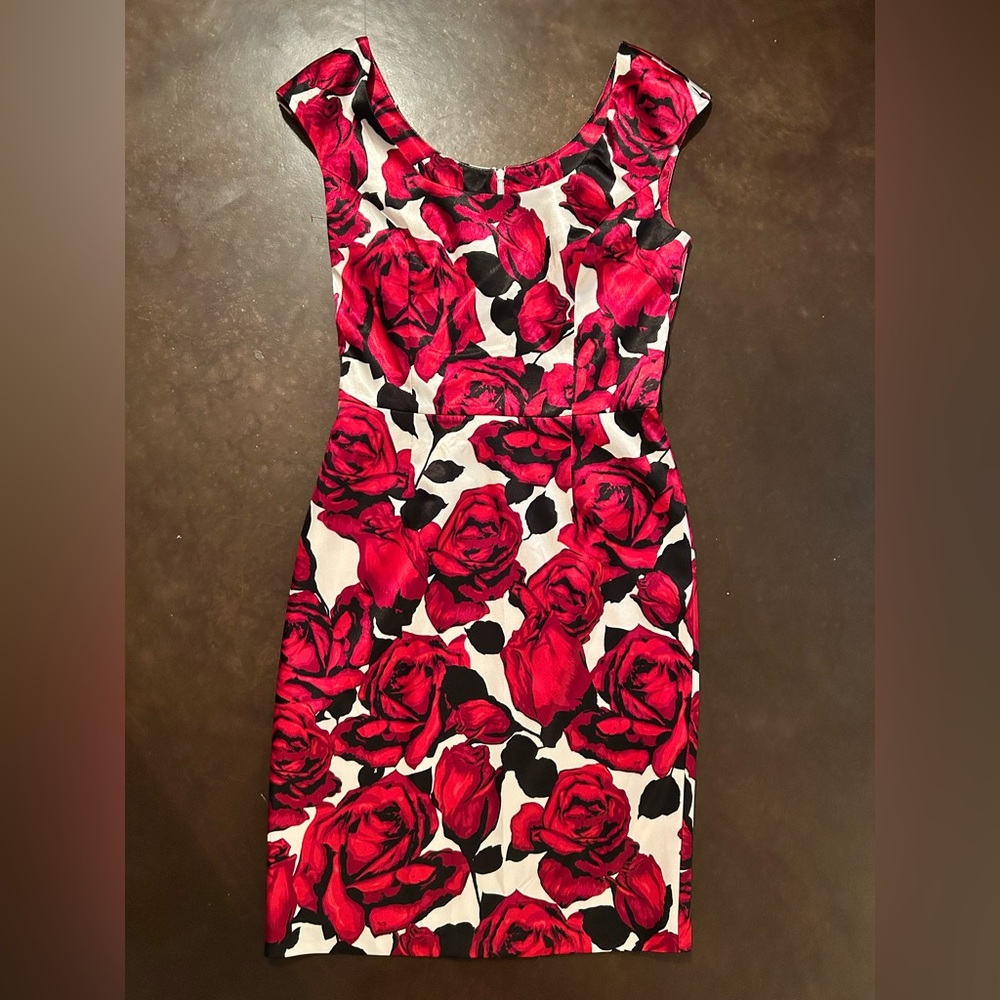 Joseph Ribkoff size 6 midi dress- roses, romantic, party dress, satin